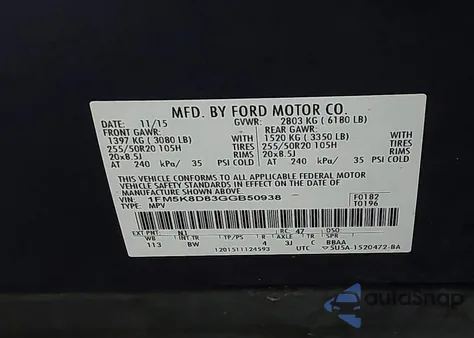 2016 Ford Explorer Xlt z USA, uszkodzony, nr VIN 1FM5K8D83GGB50938